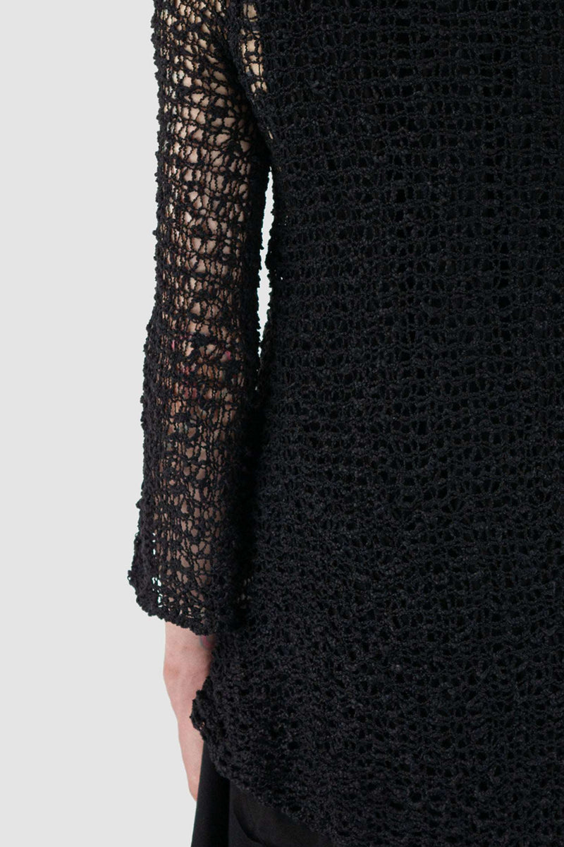 Detail view of Black Paris Sheer Top with shortened arms, XCONCEPT