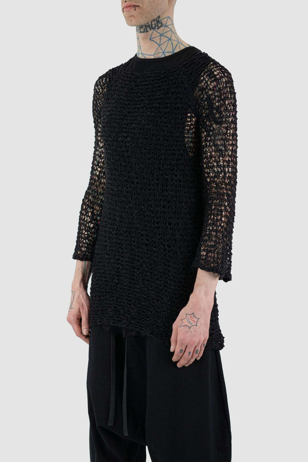 Side view of Black Paris Sheer Top showing breathable knit, XCONCEPT