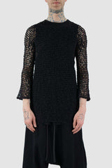 Front view of Black Paris Sheer Top with semi-transparent design, XCONCEPT