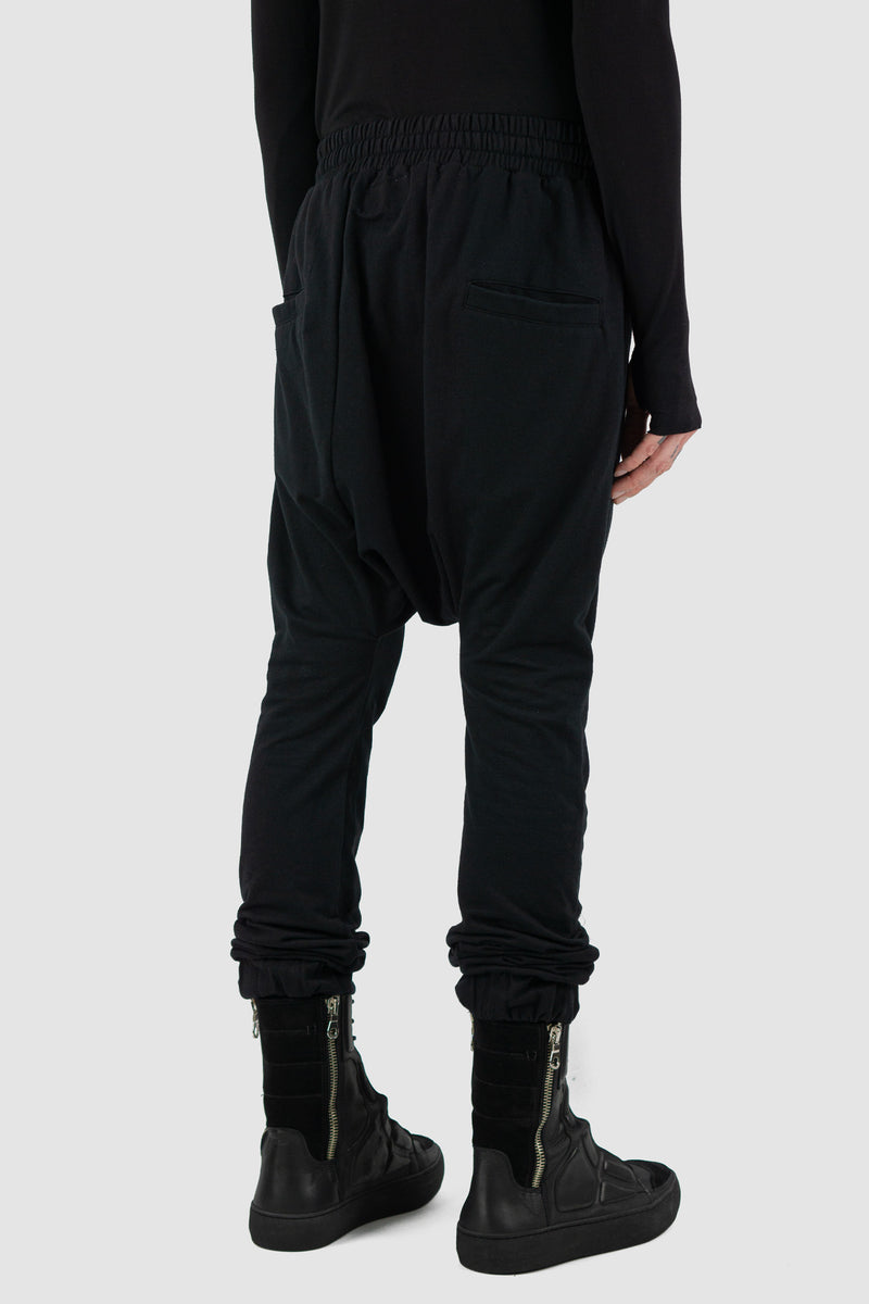 Back Side view of Black Patty Sweatpants showing elastic waistband, XCONCEPT