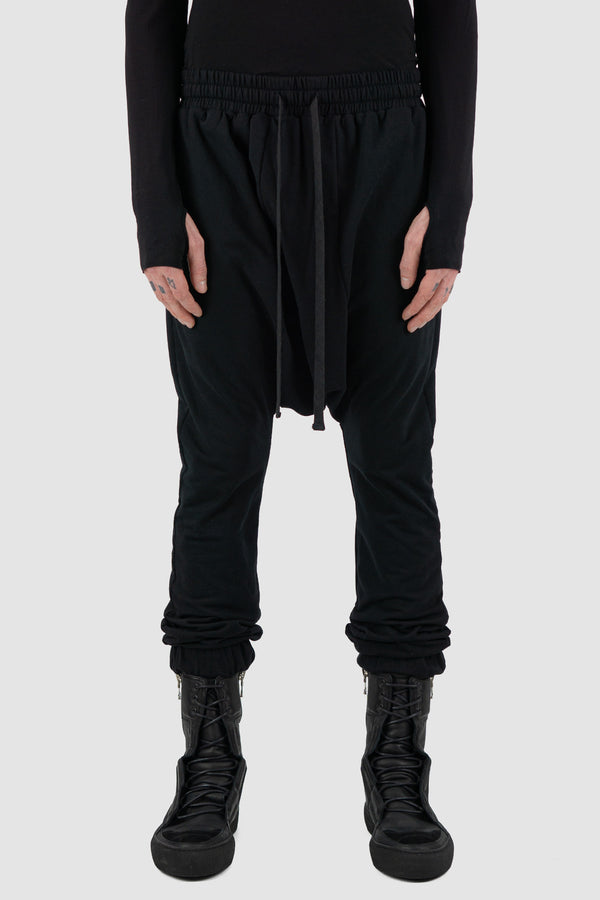 Front view of Black Patty Sweatpants with deep crotch, XCONCEPT