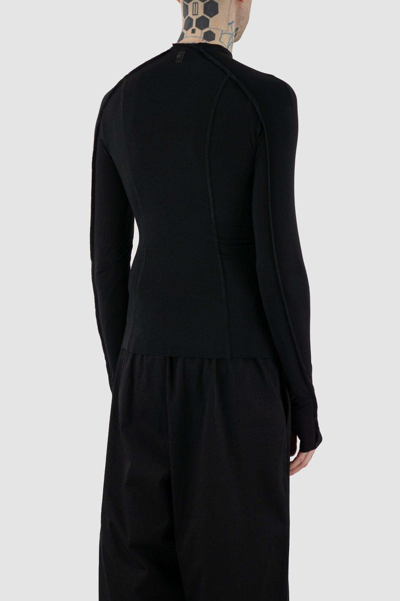 Back detail View of Power Top L/S with Vegan Leather Label by UY Studio
