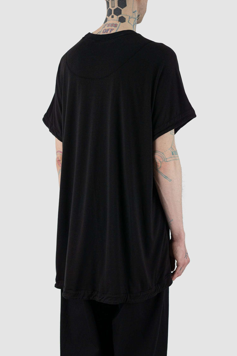 Detail view of Black Double Layer Tee for Men with oversized fit, LEON LOUIS