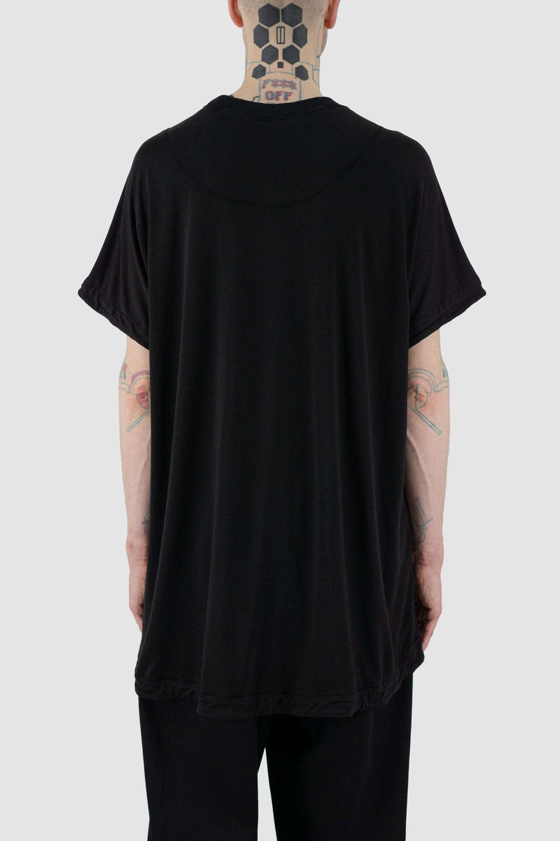 Back view of Black Double Layer Tee for Men with oversized fit, LEON LOUIS