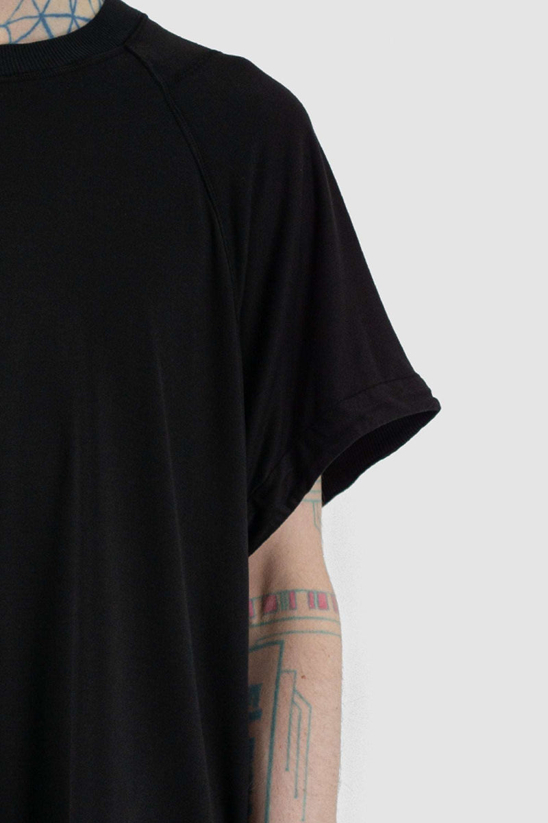 Detail view of Black Double Layer Tee for Men with oversized fit, LEON LOUIS