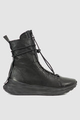 Puro Secret - right view of Black futurist man Hybride Leather Sneaker Boots for Men from Permanent Collection with Hidden Zipper and Elastic Lacing.