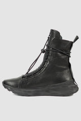 Puro Secret - left view of Black futurist man Hybride Leather Sneaker Boots for Men from Permanent Collection with Hidden Zipper and Elastic Lacing.