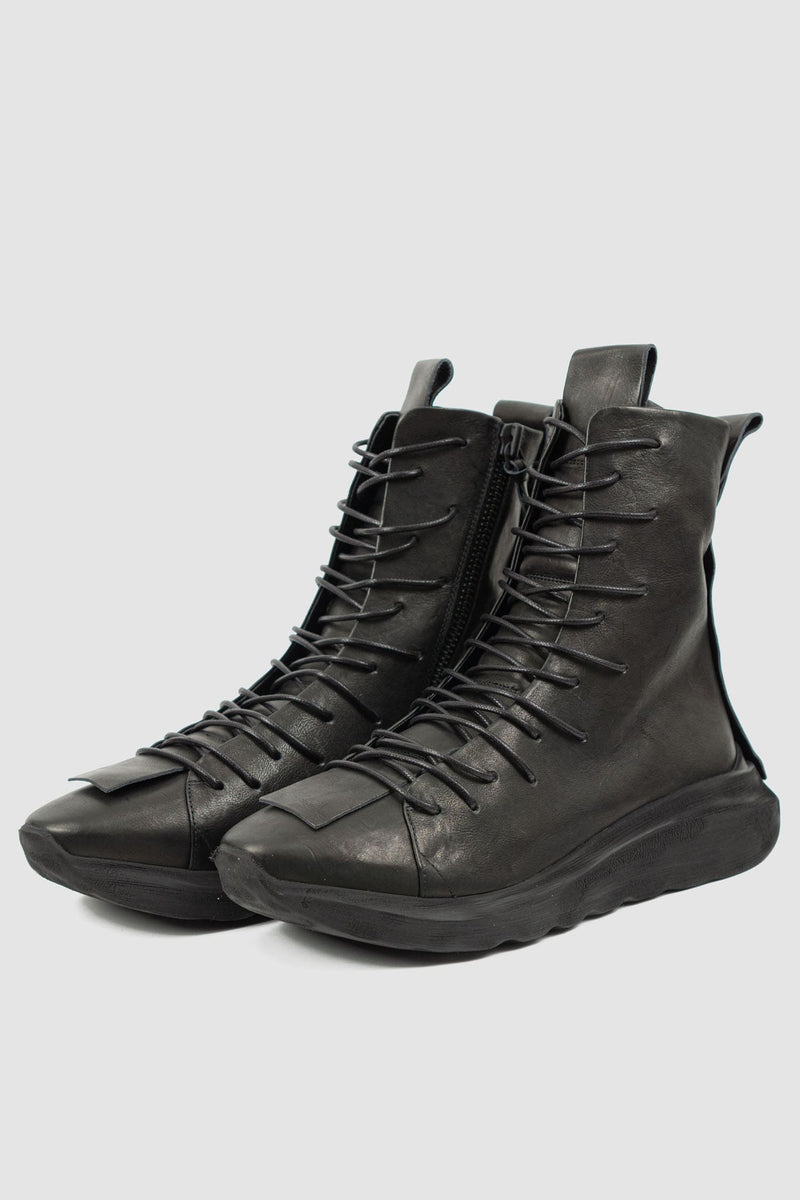 Puro Secret - front left view of Black multi tasker man High Top Sneaker.