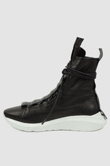 Puro Secret - left view of black next level High Top Sneaker for Men from the Permanent Collection with White Sole and Hidden Elastic Lacing.