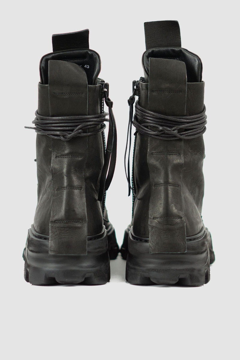 Puro Secret - back view of Black High Top outdoor tasker man Boots for Men from the Permanent Collection with Chunky Sole and Inner Zipper.