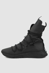 Puro Secret - left view of Black High Top soft tasker man Sock Sneaker for Men from Permanent Collection with all-over Lacing and Soft Leather.