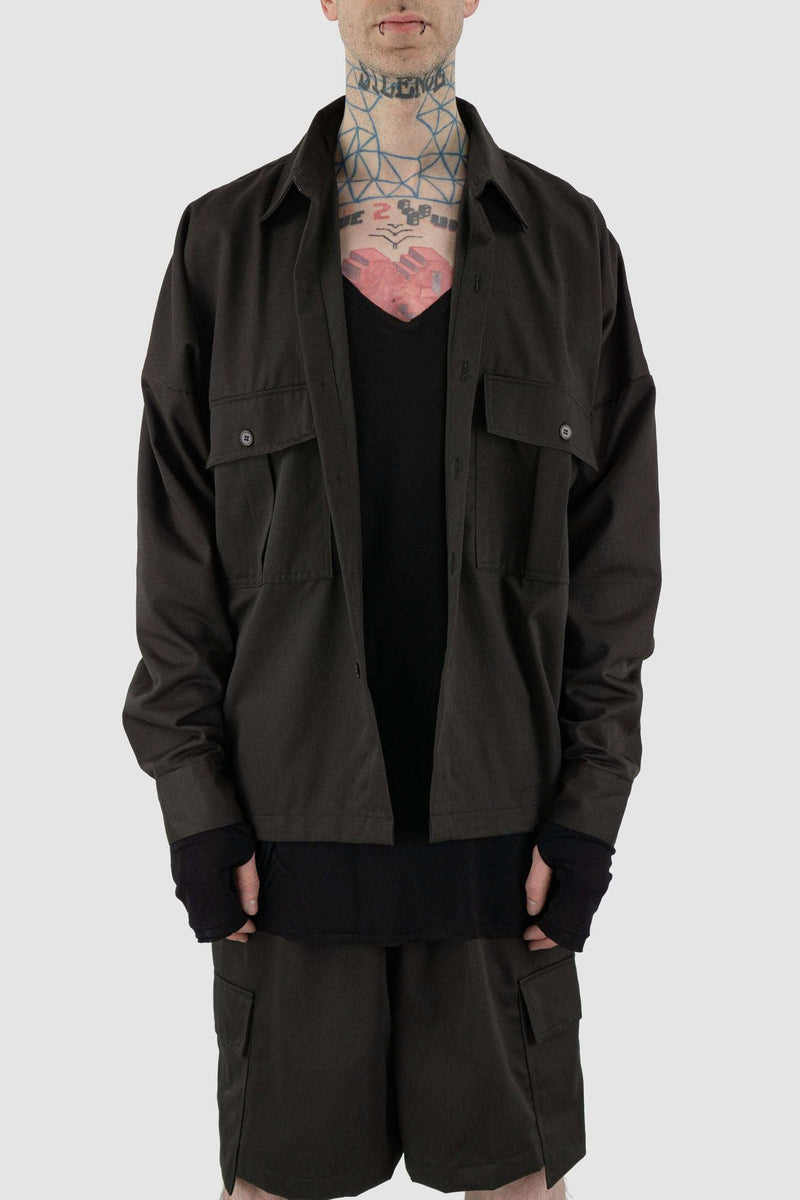 Open view of Black Rap Jacket Posh Outershirt highlighting front pockets, XCONCEPT