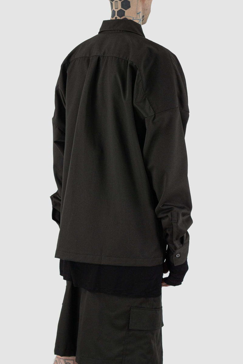Top back view of Black Rap Jacket Posh Outershirt highlighting front pockets, XCONCEPT