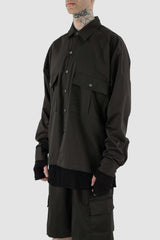 Side view of Black Rap Jacket Posh Outershirt showing button-down neck, XCONCEPT