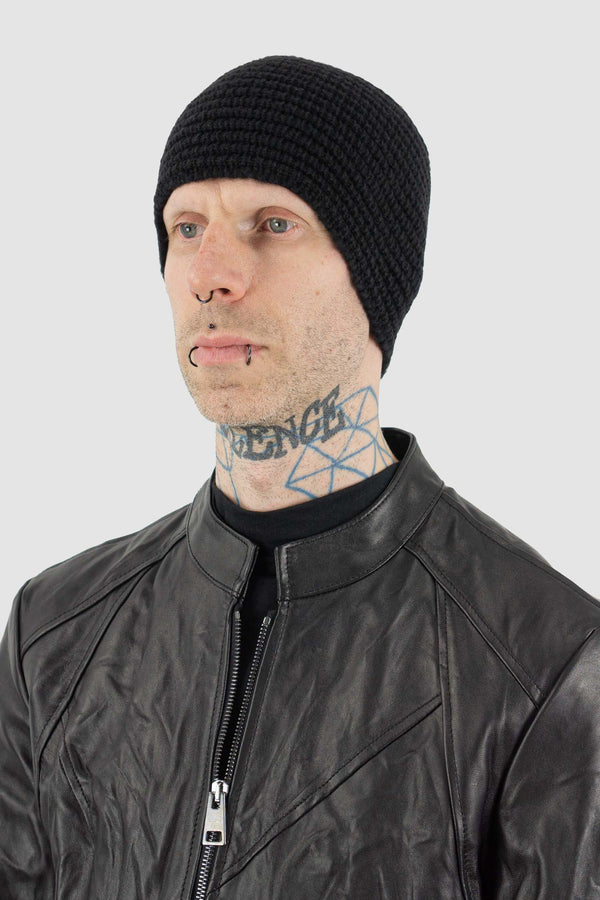 XCONCEPT Black Knit Loop Hat - Men's FW23 Collection, Cut Out Detail, Thick Yarn, Ring Hat