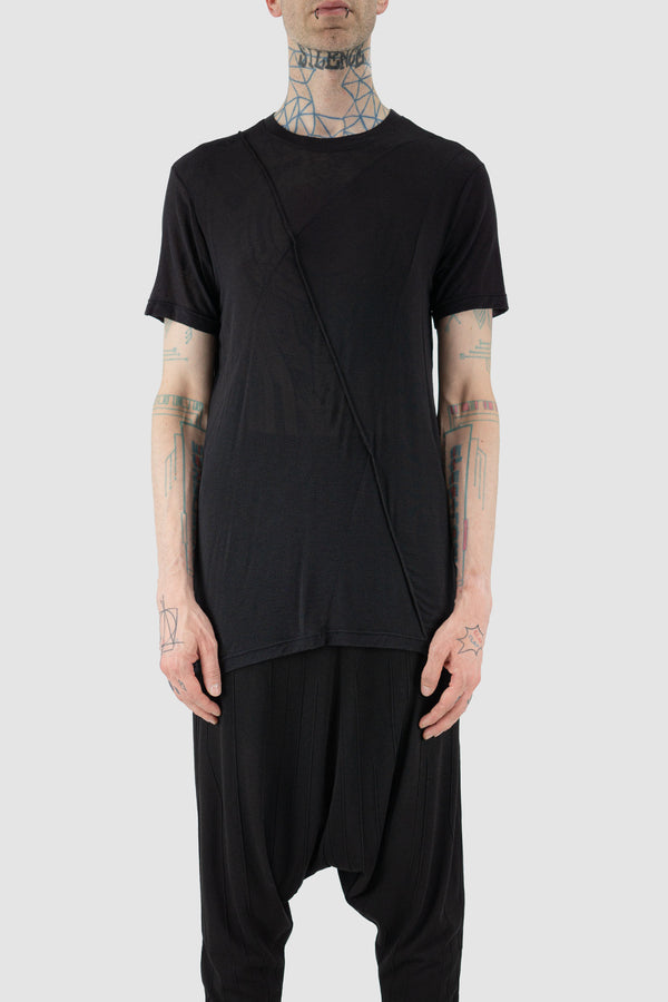 Front view of Black Simple Tee for Men with cashmere viscose blend, LA HAINE INSIDE US