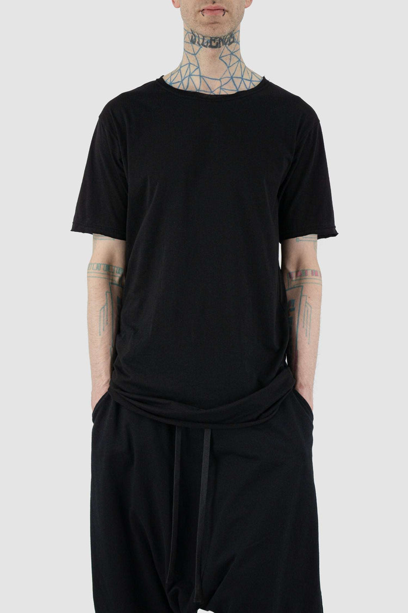 Styling view of Black Ruler Top Tee with 100% cotton fabric, XCONCEPT