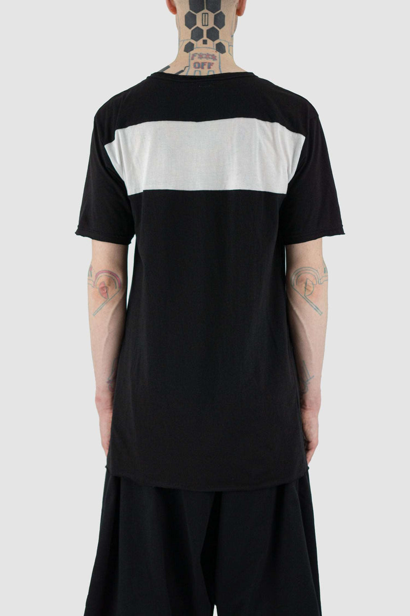 Back view of Black Ruler Top Tee with white back patch detail, XCONCEPT