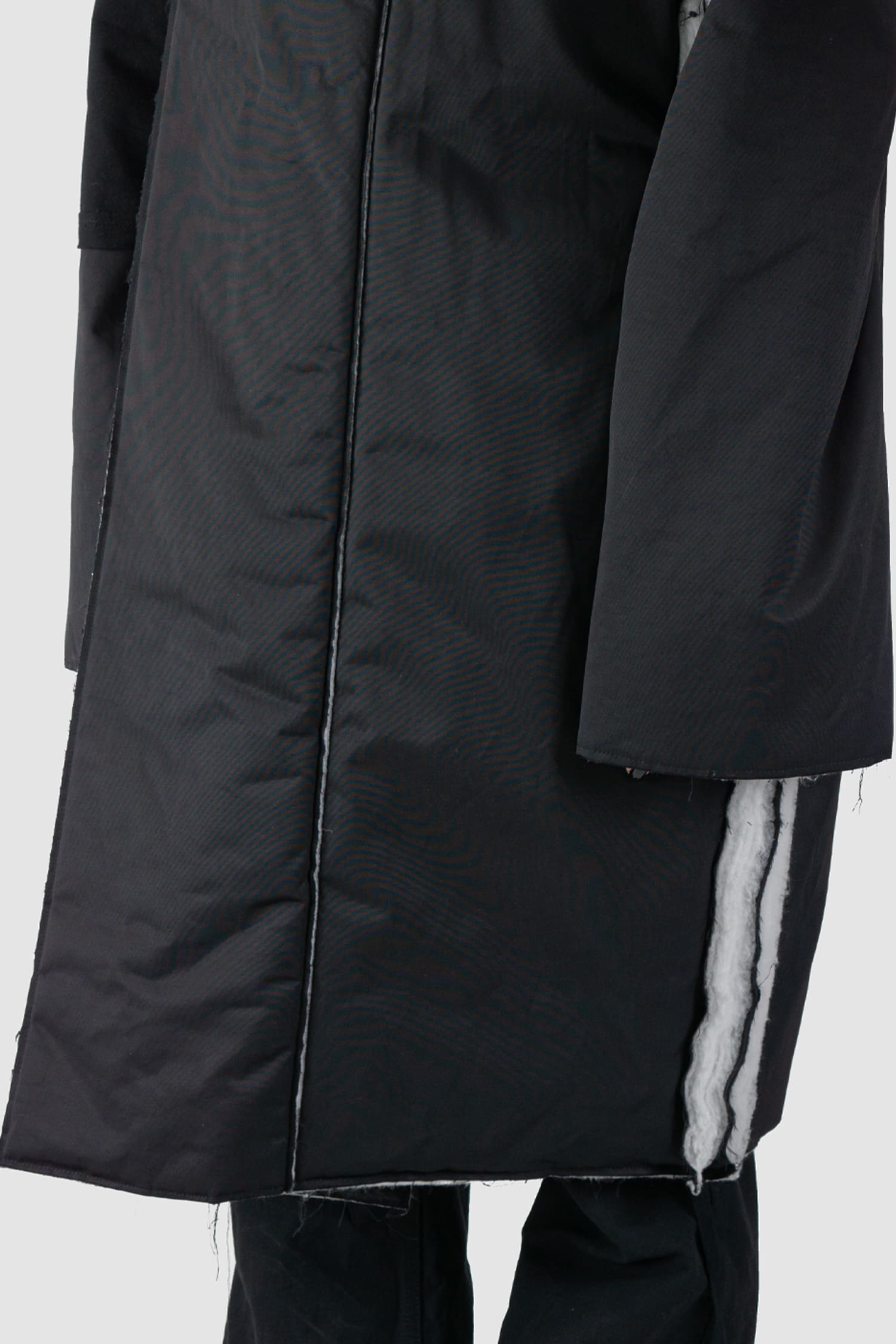 Rick Owens DRKSHDW - length view of black Oversized Hooded Padded Sisyparka Coat