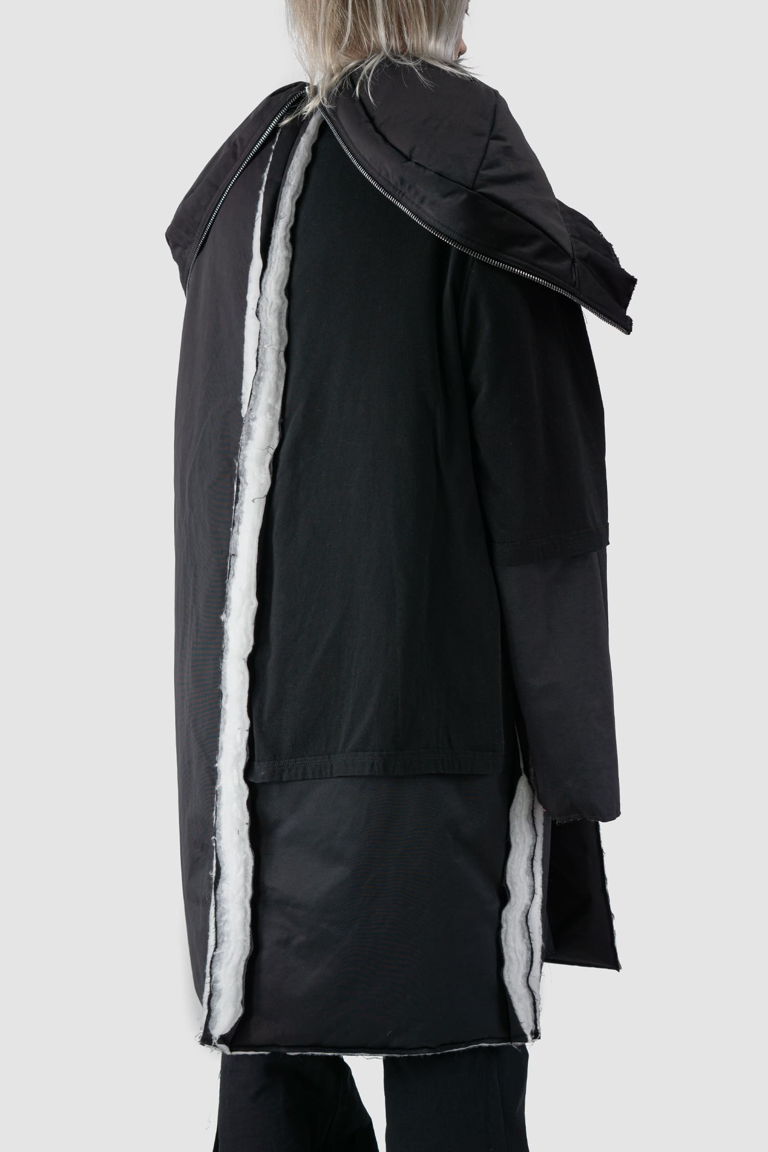 Rick Owens DRKSHDW - fback side view of black Oversized Hooded Padded Sisyparka Coat