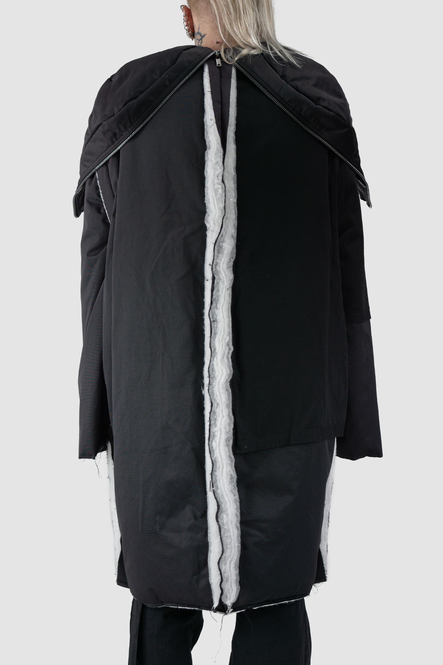 Rick Owens DRKSHDW - back view of black Oversized Hooded Padded Sisyparka Coat