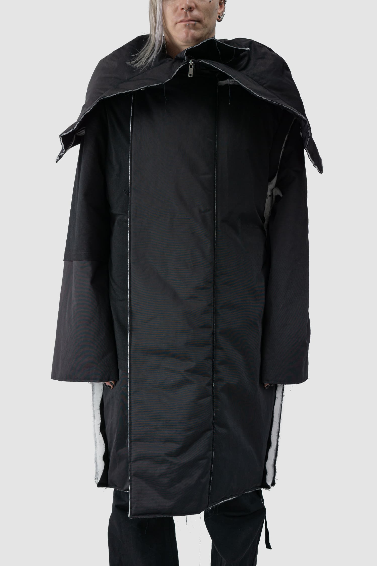 Rick Owens DRKSHDW - front view of black Oversized Hooded Padded Sisyparka Coat