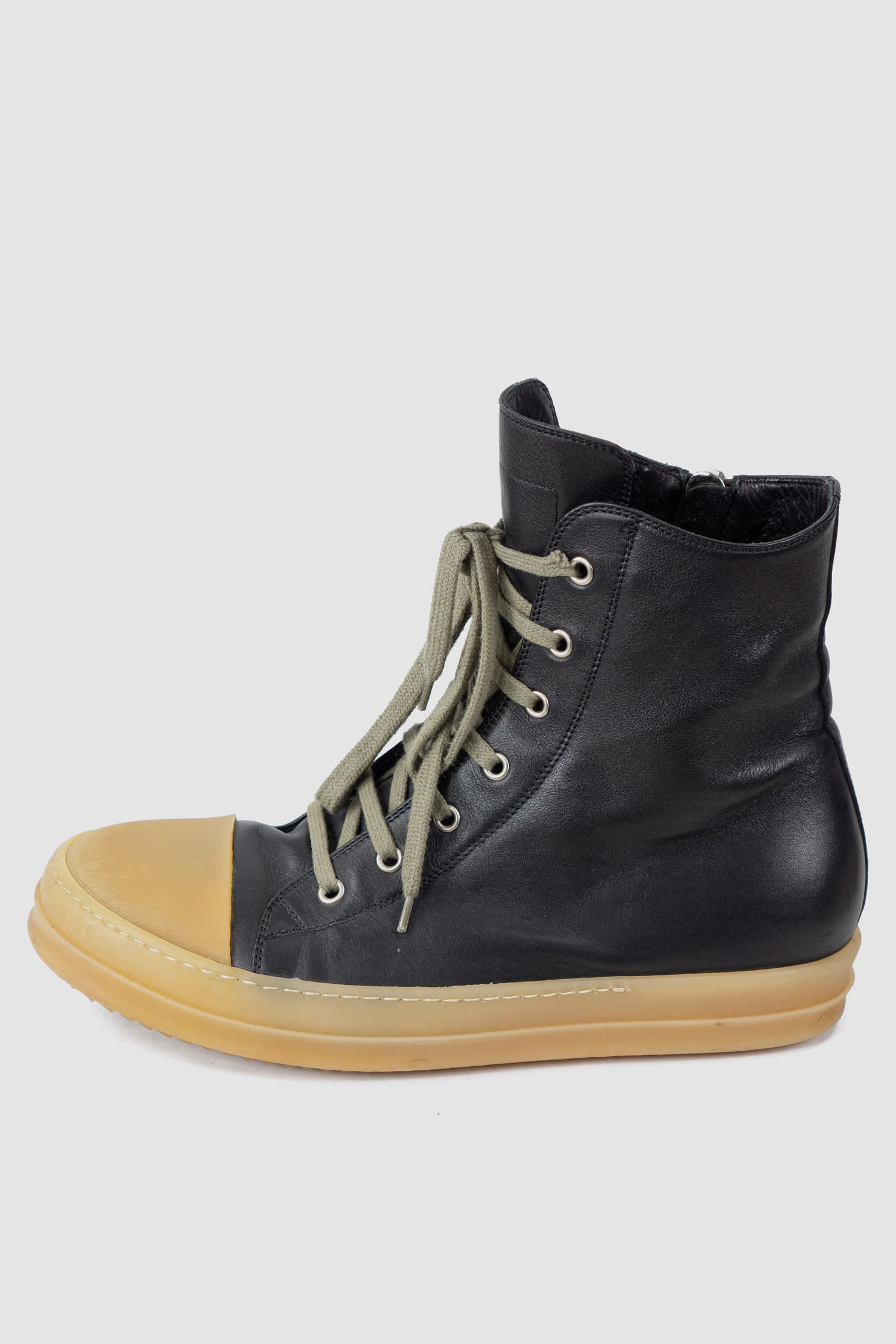Rick Owens - left outside view of black Gum Sole Leather High-Top Ramones Sneaker