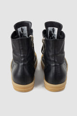 Rick Owens - pair back view of black Gum Sole Leather High-Top Ramones Sneaker