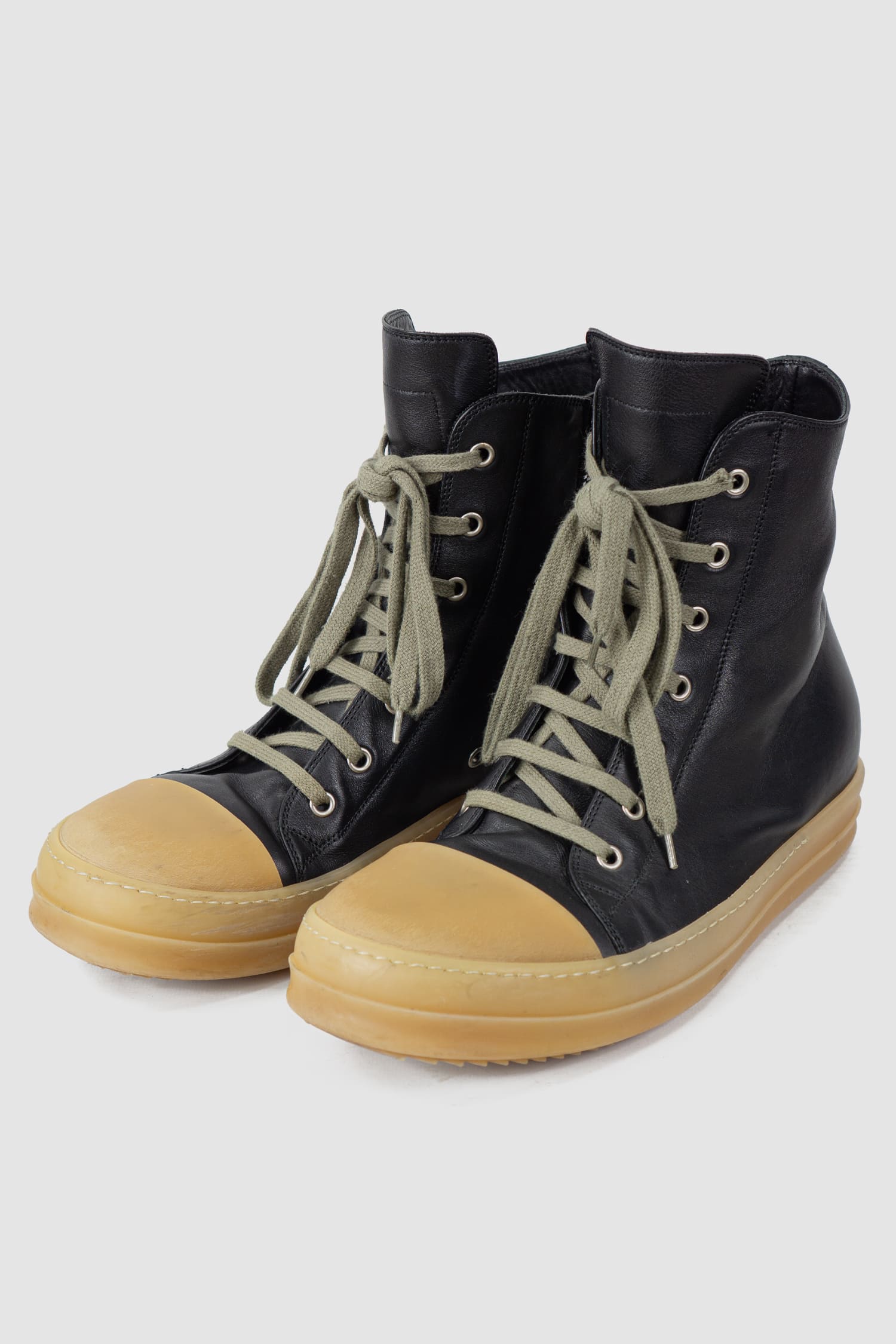 Rick Owens - pair left view of black Gum Sole Leather High-Top Ramones Sneaker