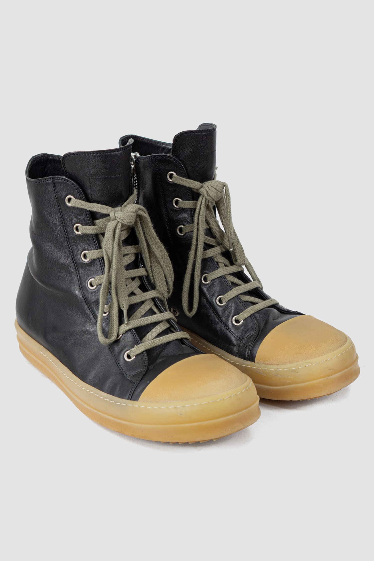 Rick Owens - pair right view of black Gum Sole Leather High-Top Ramones Sneaker
