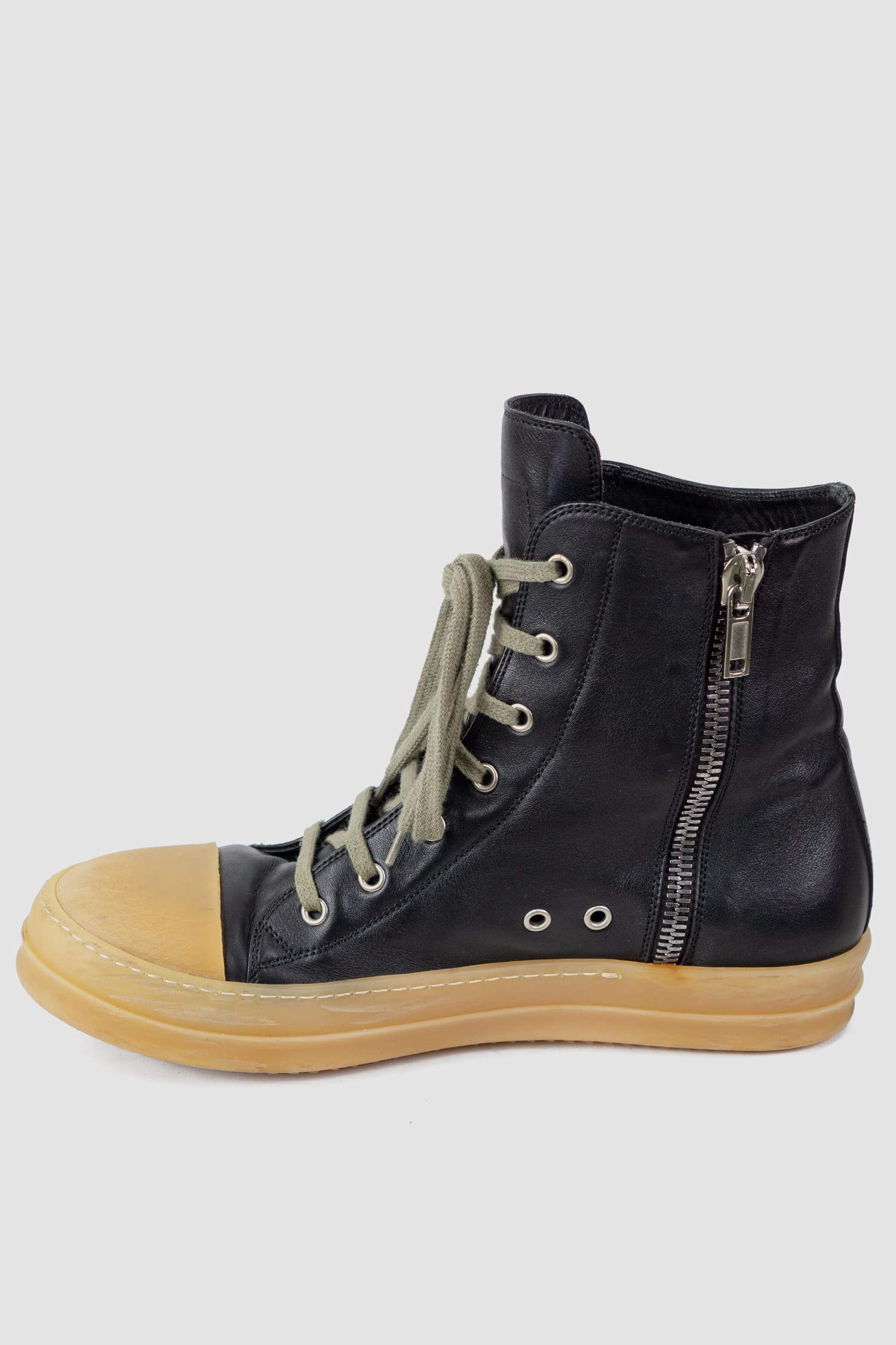 Rick Owens - right inside view of black Gum Sole Leather High-Top Ramones Sneaker