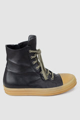Rick Owens - right outside view of black Gum Sole Leather High-Top Ramones Sneaker