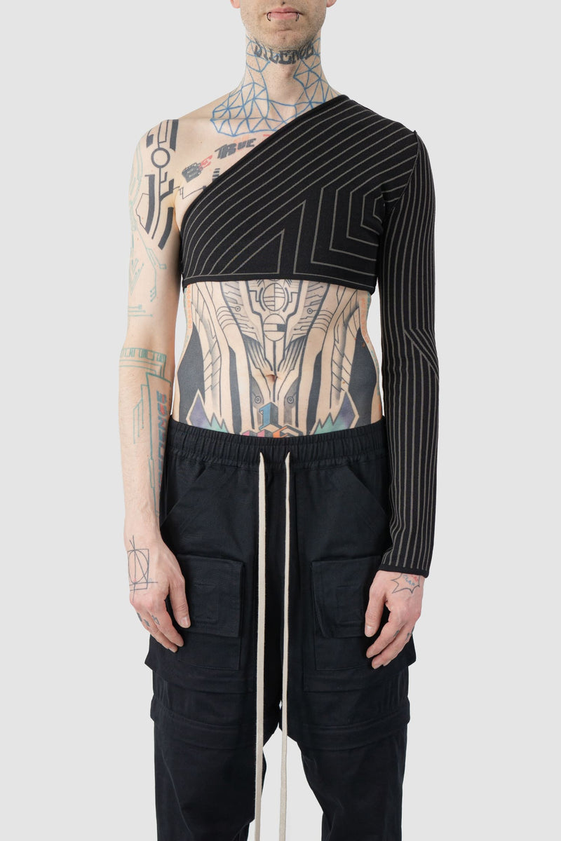 Rick Owens - front view of the black and dust Half Ziggy Cropped Cashmere Top.