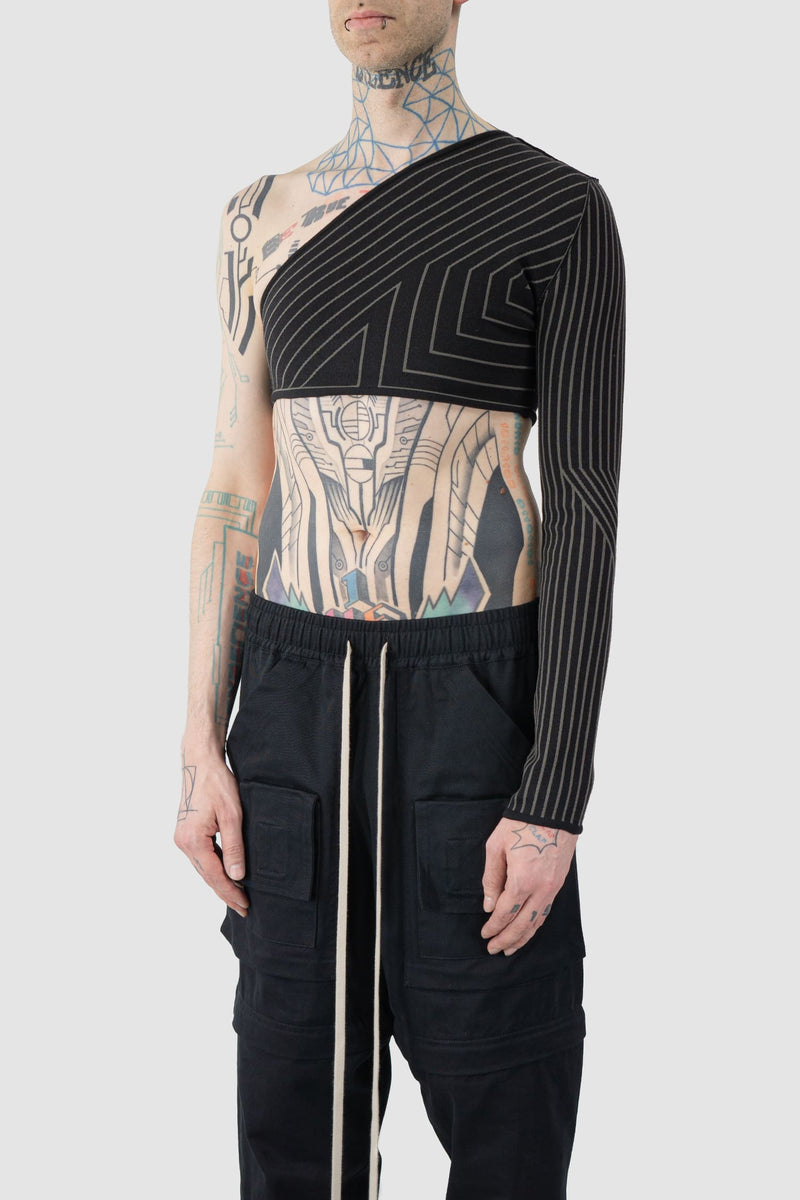 Rick Owens - front side view of the black and dust Half Ziggy Cropped Cashmere Top.