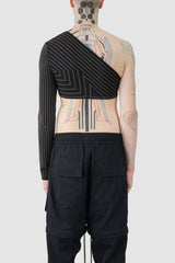 Rick Owens - back view of the black and dust Half Ziggy Cropped Cashmere Top.