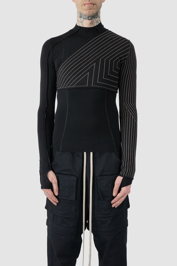 Rick Owens - front layer view of the black and dust Half Ziggy Cropped Cashmere Top.