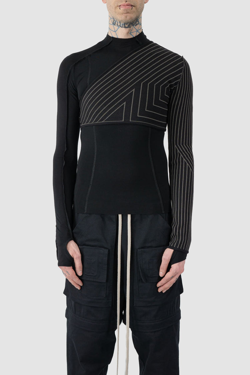 Rick Owens - front layer view of the black and dust Half Ziggy Cropped Cashmere Top.