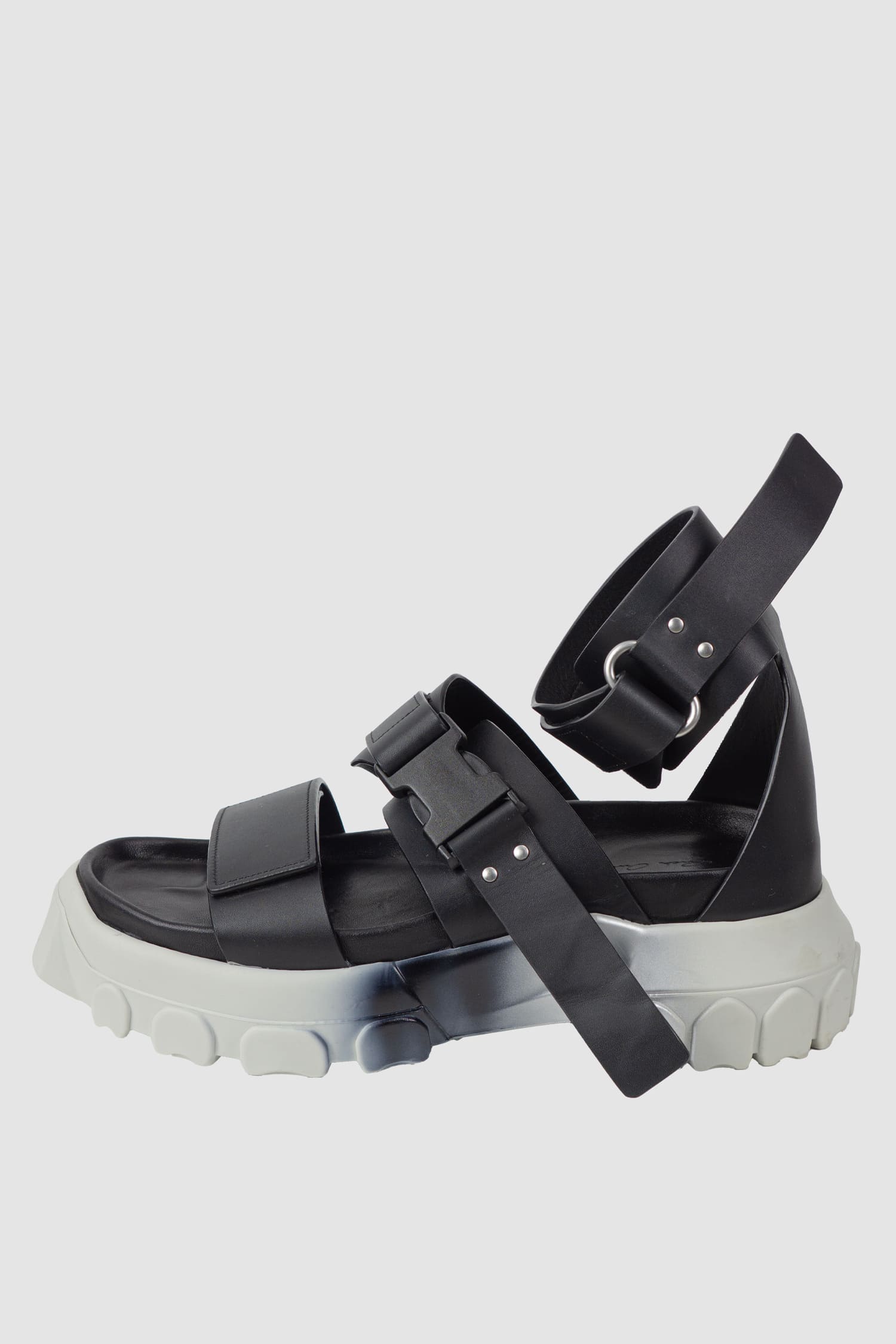 Rick Owens - left outside view of black Spartan Leather Tractor Sandals