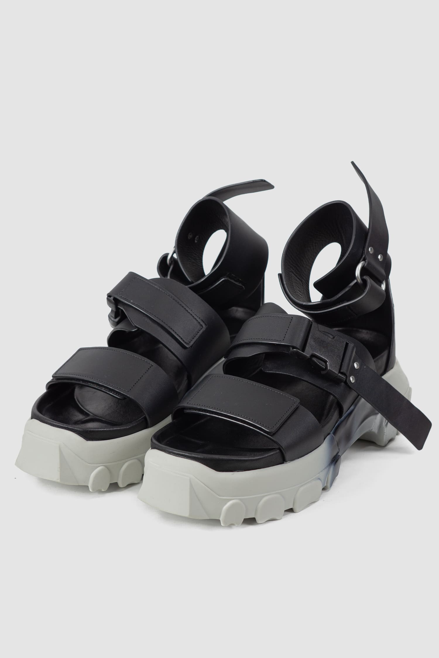 Rick Owens - front left view of black Spartan Leather Tractor Sandals