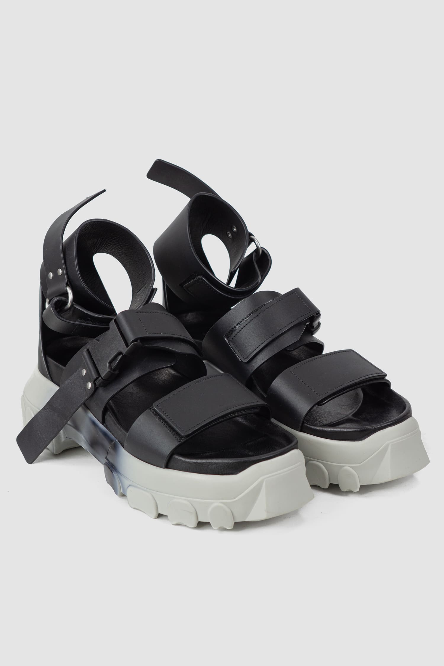 Rick Owens - front right view of black Spartan Leather Tractor Sandals