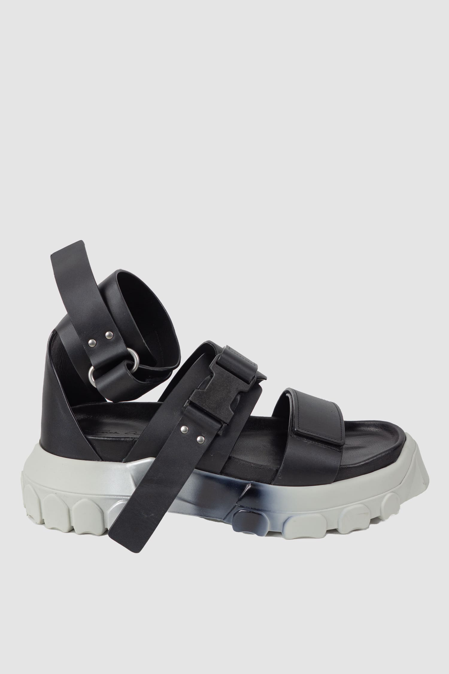 Rick Owens - right outside view of black Spartan Leather Tractor Sandals