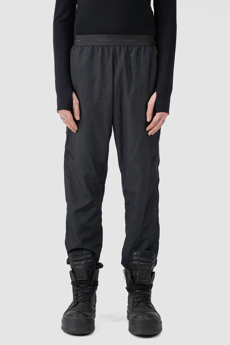 Rick Owens x Champion - front view of the black Pentagram Nylon Track Pants.