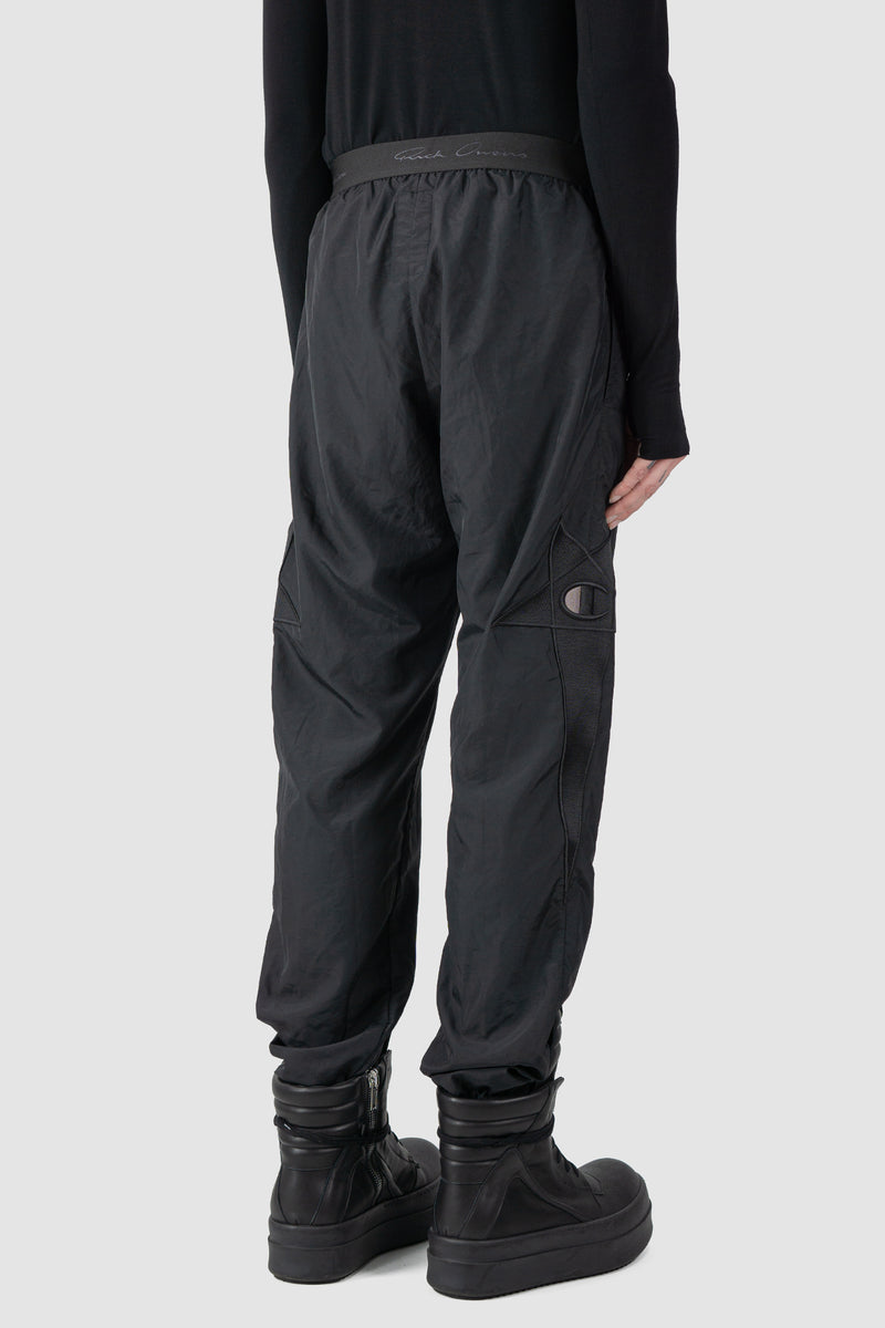 Rick Owens x Champion - back side view of the black Pentagram Nylon Track Pants.