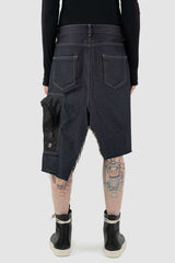 RICK OWENS sissy cargo skirt from the FW18 "Sissyphos" runway, in thick cotton Denim with oversized cargo pocket back view.