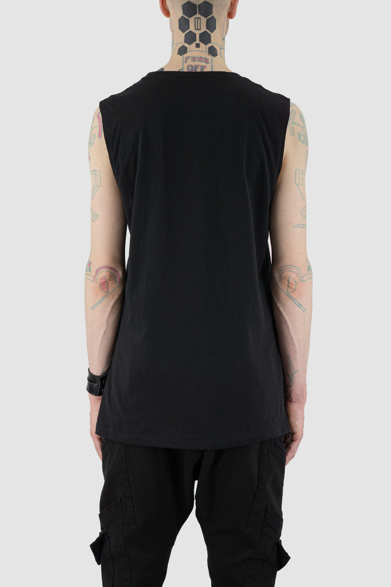 LA HAINE INSIDE US Black Cotton Tank - SS24 Collection | 100% Cotton | Round Neck, Loose Fit, Side Slit Bottom Detail, Center Seam Feature | Made in Italy