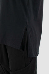 Detail view of Black Cotton Tank for Men with side slit bottom detail, LA HAINE INSIDE US