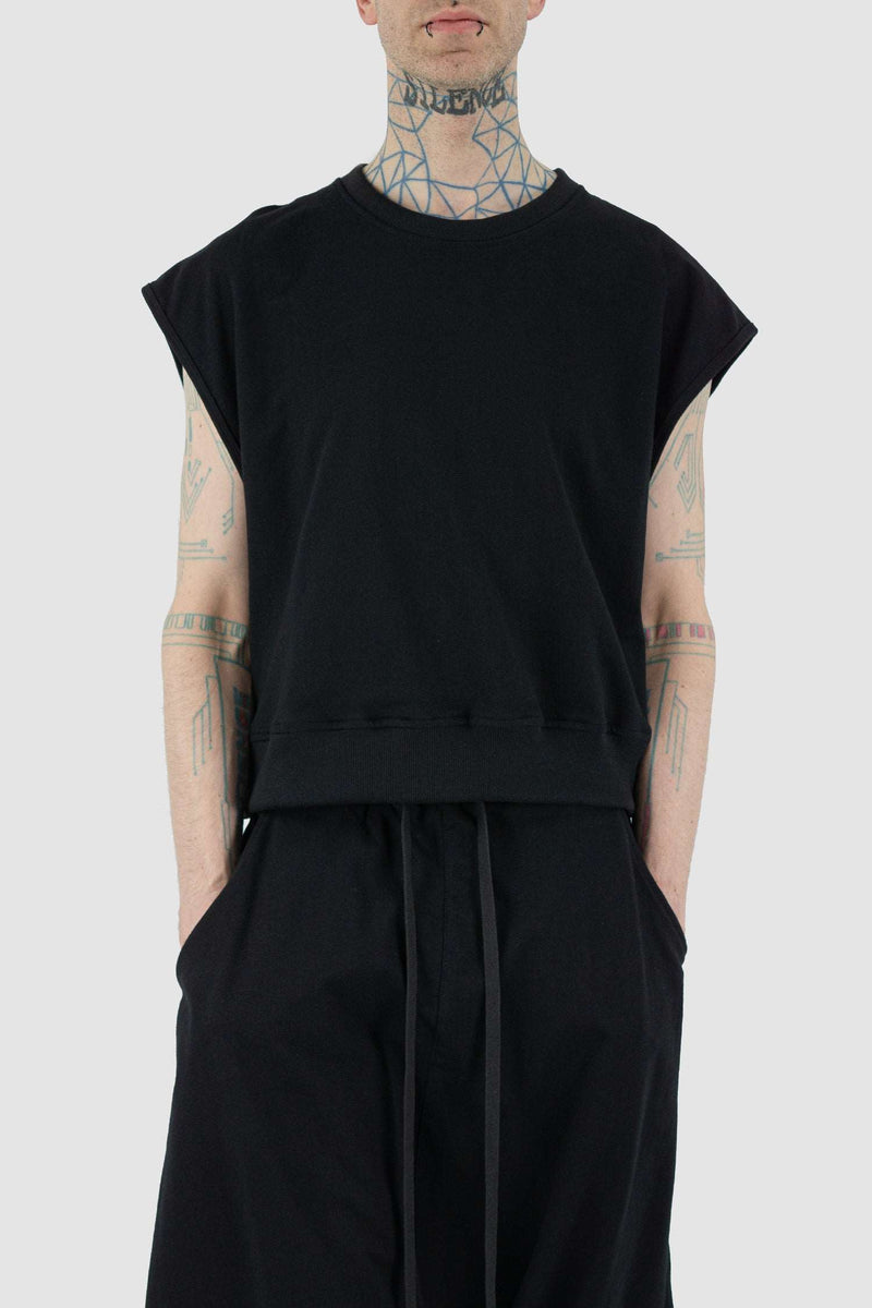 Top view of Black Smock Over Grunge Top highlighting side straps, XCONCEPT