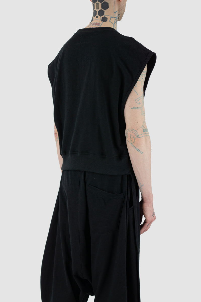 XCONCEPT Men's Black Cotton Top - SS24 Collection | 100% Cotton, Loose Fit, Distinct Shoulders, Shorter Waist Cut, Two Long Straps on the Side, Thick Cotton Twill | Made in Bali