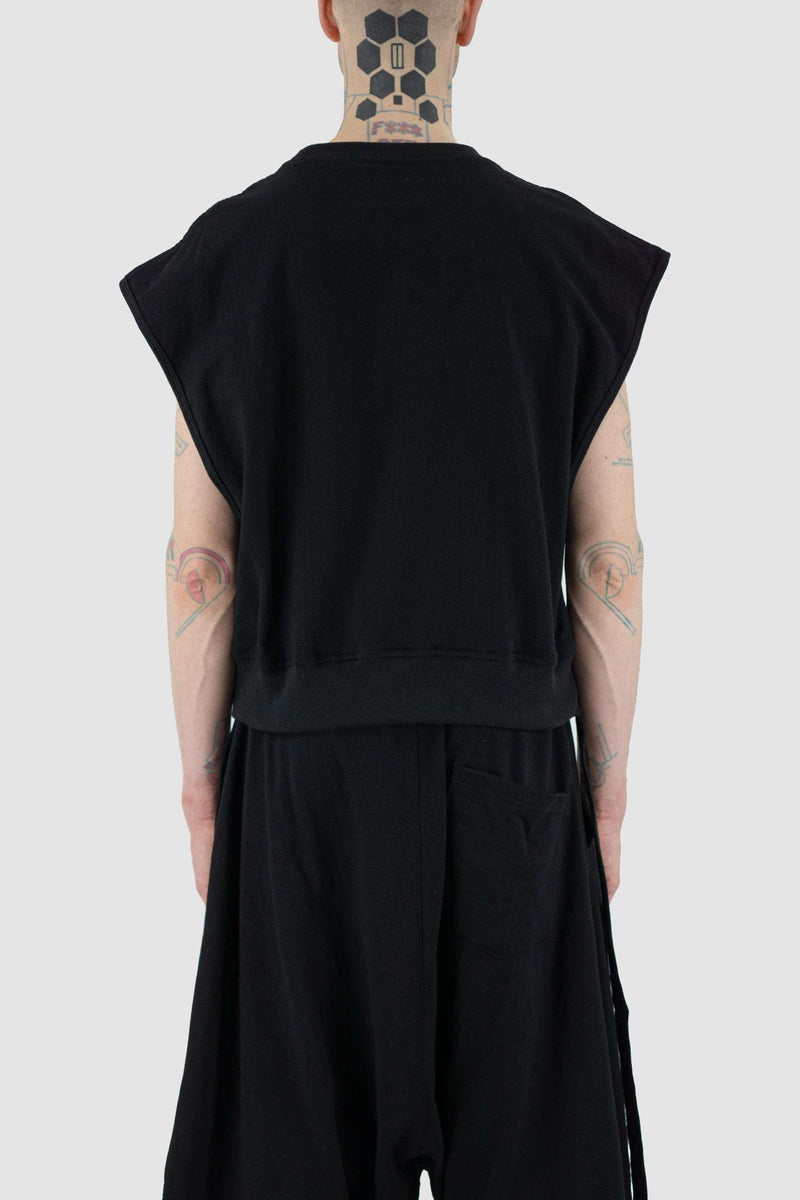 Back front view of Black Smock Over Grunge Top with loose fit, XCONCEPT