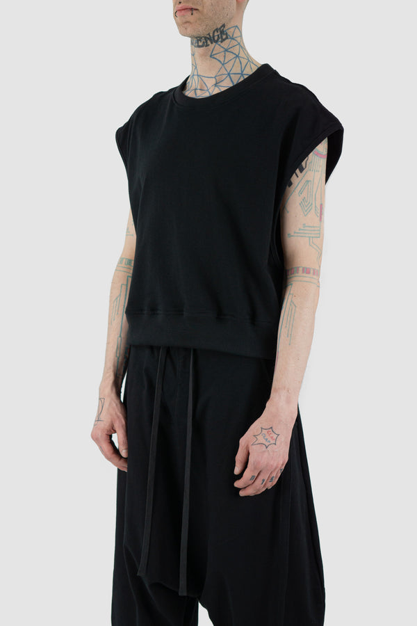 Side view of Black Smock Over Grunge Top showing shorter waist cut, XCONCEPT